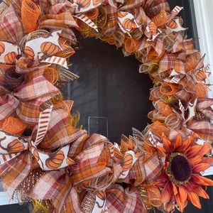 Homemade mesh ribbon fall wreath